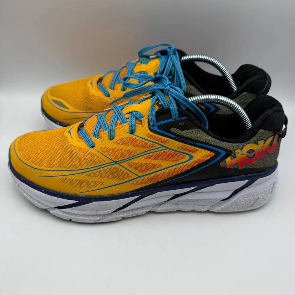 Hoka One One Clifton 3 Running Shoes Mens 10.5 Yellow Blue Citrus Comfort